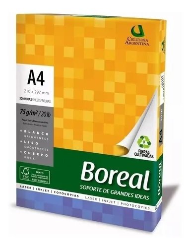 Resma Papel Boreal A4 75gr 500 Hojas Blanco Vta Caja X 10un